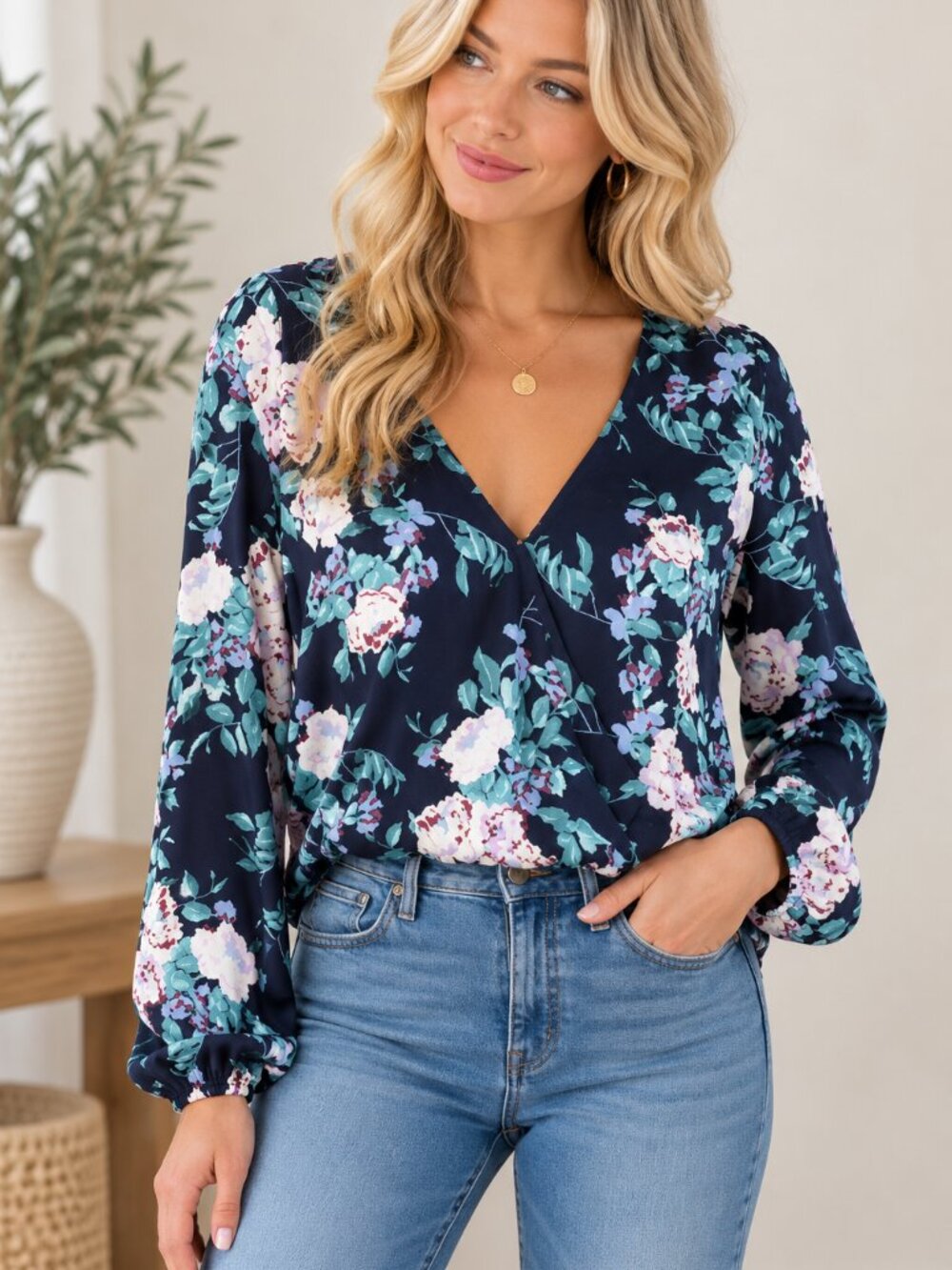167. Midi Cropped Surplice Blouse